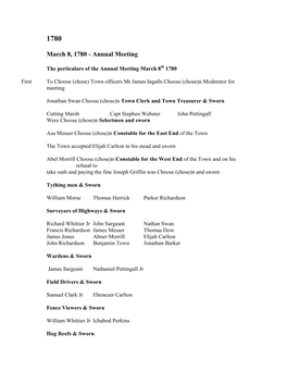 March 8, 1780 - Annual Meeting