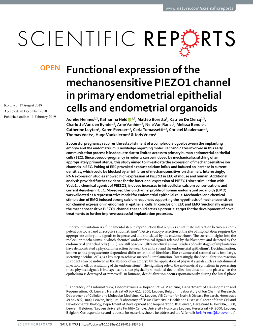 Functional Expression of the Mechanosensitive PIEZO1 Channel