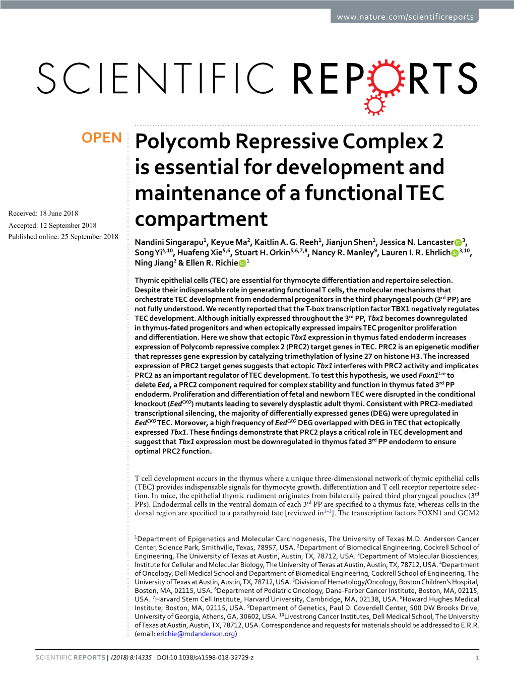 Polycomb Repressive Complex 2 Is Essential for Development And