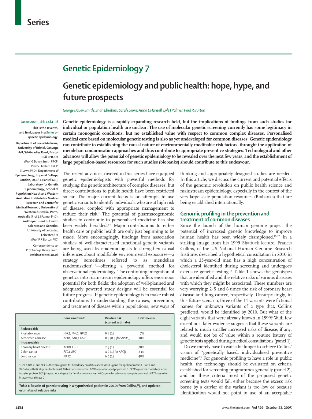 Genetic Epidemiology and Public Health: Hope, Hype, and Future Prospects