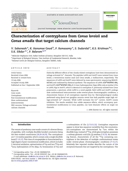 Characterization of Contryphans from Conus Loroisii and Conus Amadis That Target Calcium Channels