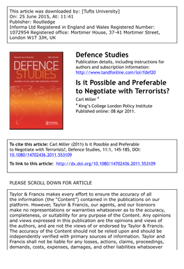 Defence Studies Is It Possible and Preferable to Negotiate With