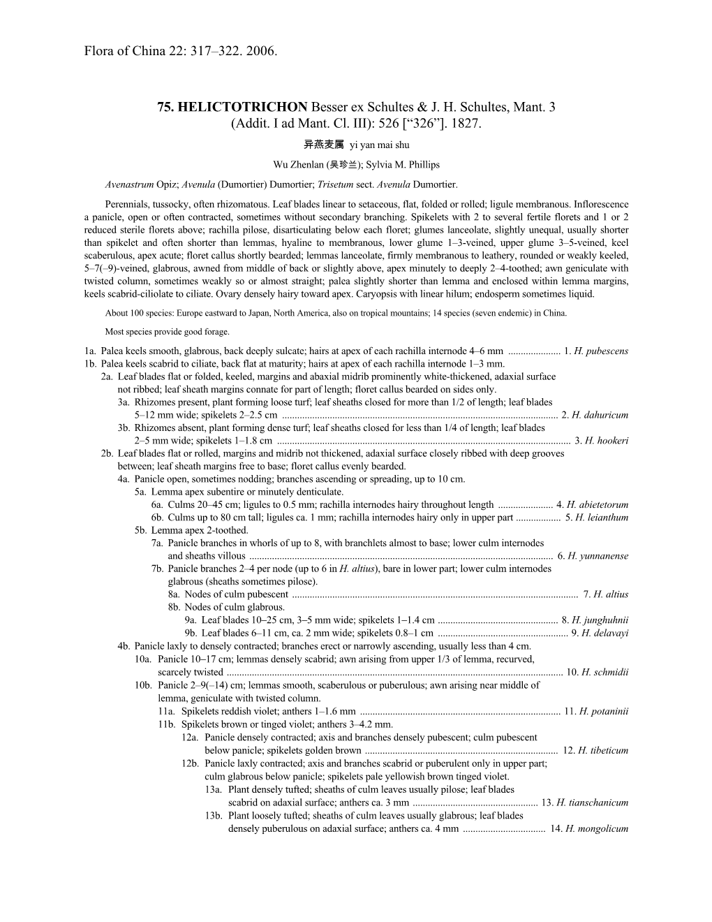 Flora of China 22: 317–322. 2006. 75. HELICTOTRICHON Besser Ex