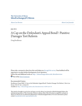 A Cap on the Defendant's Appeal Bond?: Punitive Damages Tort Reform Doug Rendleman