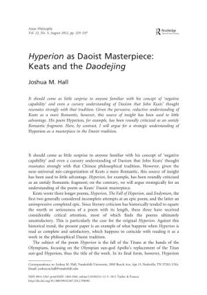 Hyperion As Daoist Masterpiece: Keats and the Daodejing