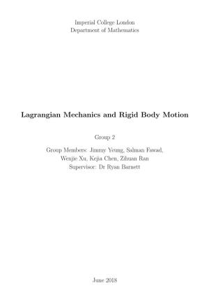 Lagrangian Mechanics and Rigid Body Motion
