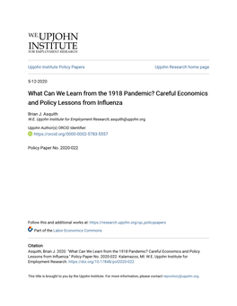 What Can We Learn from the 1918 Pandemic? Careful Economics and Policy Lessons from Influenza