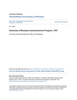 University of Montana Commencement Program, 1997