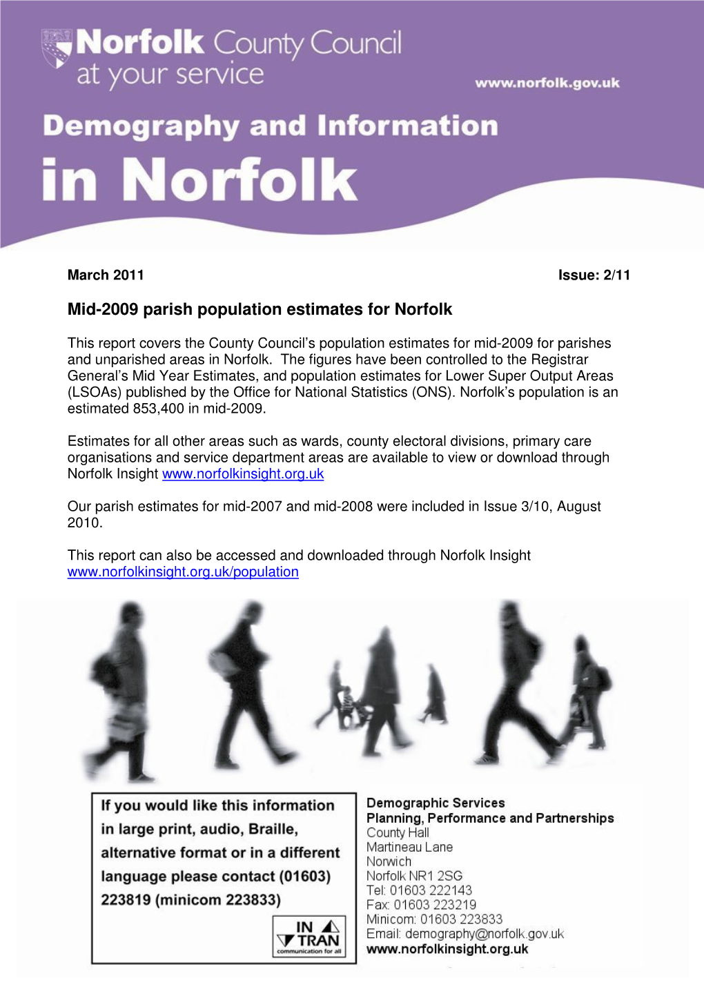 Mid-2009 Parish Population Estimates for Norfolk