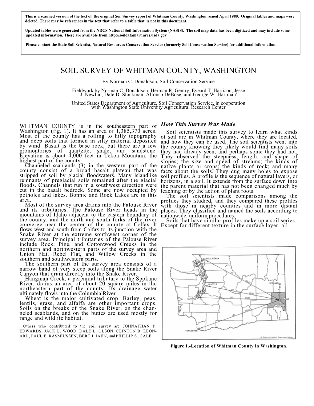 SOIL SURVEY of WHITMAN COUNTY, WASHINGTON by Norman C