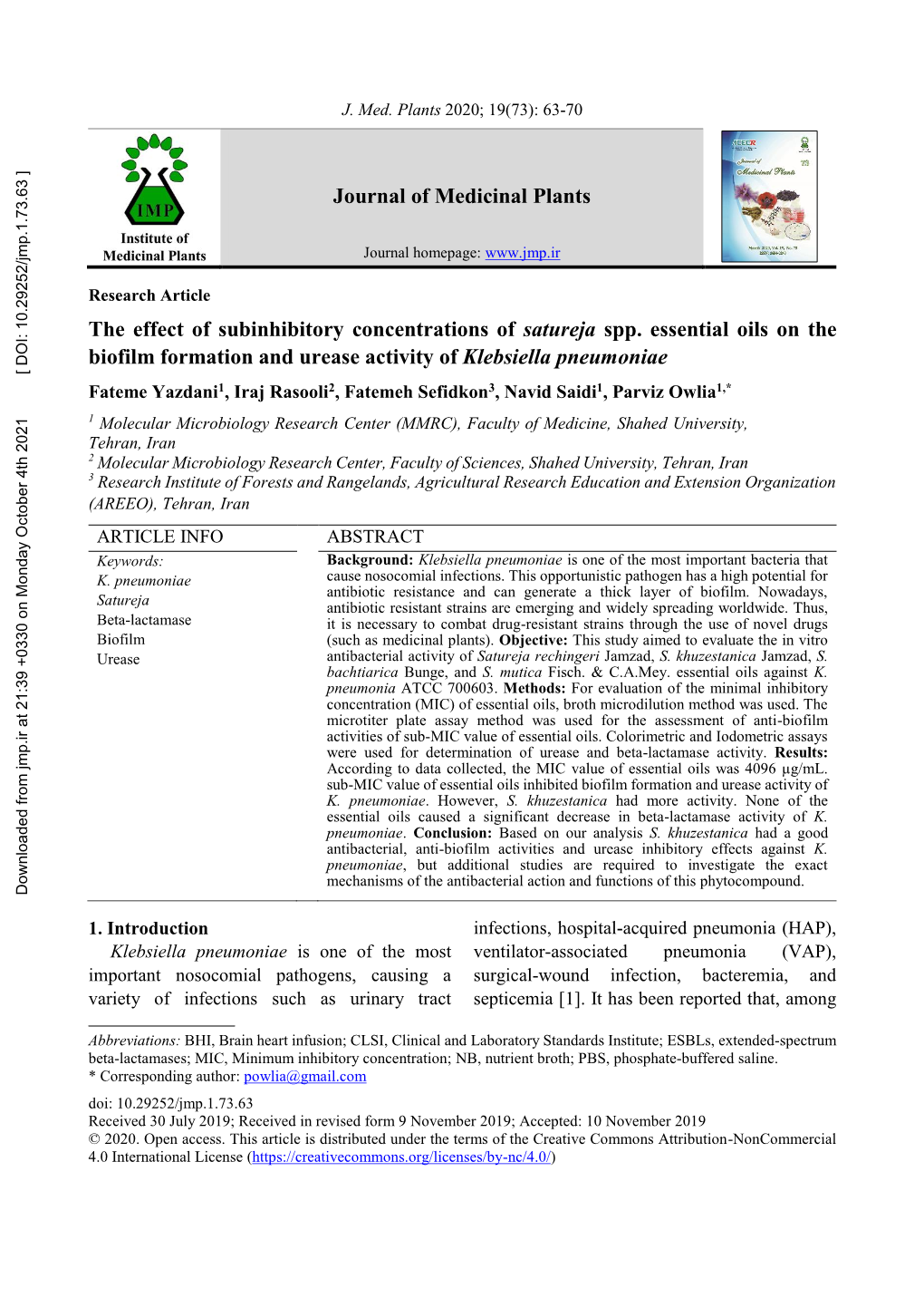 The Effect of Subinhibitory Concentrations of Satureja Spp