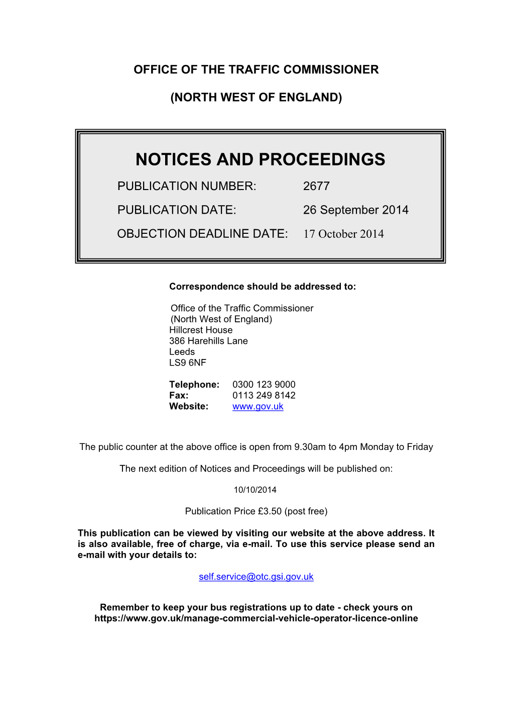 Notices and Proceedings 26 September 2014
