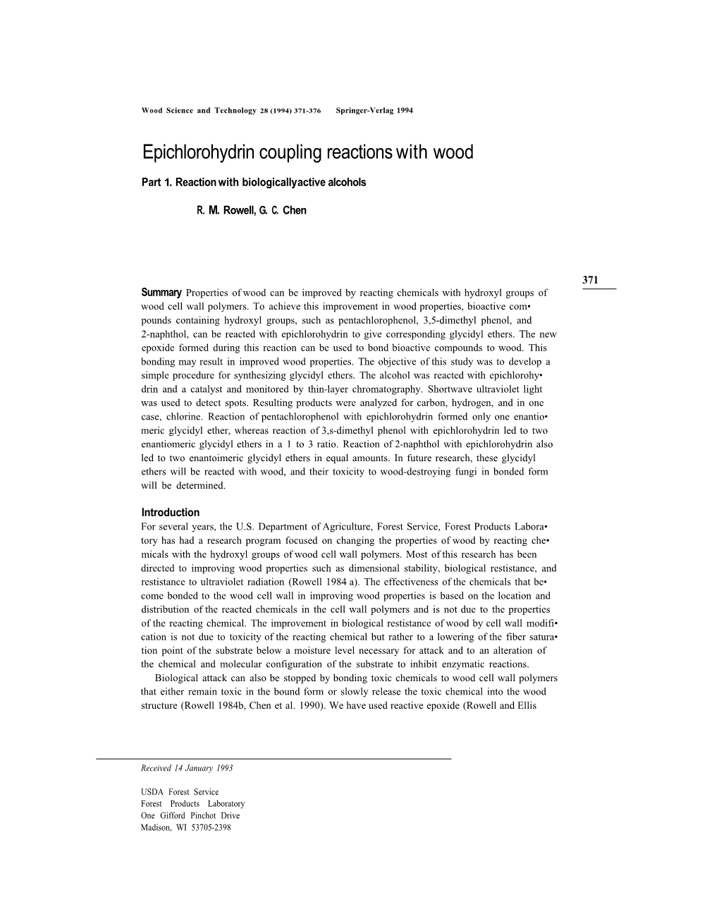 Epichlorohydrin Coupling Reactions with Wood