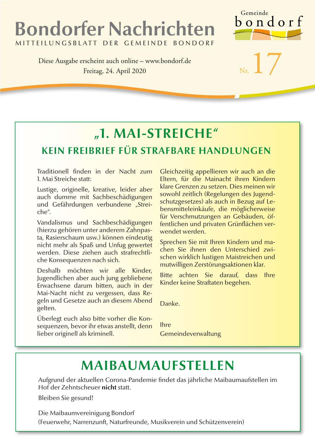 Bondorfer Nachrichten Bondorf MITTEILUNGSBLATT DER GEMEINDE BONDORF