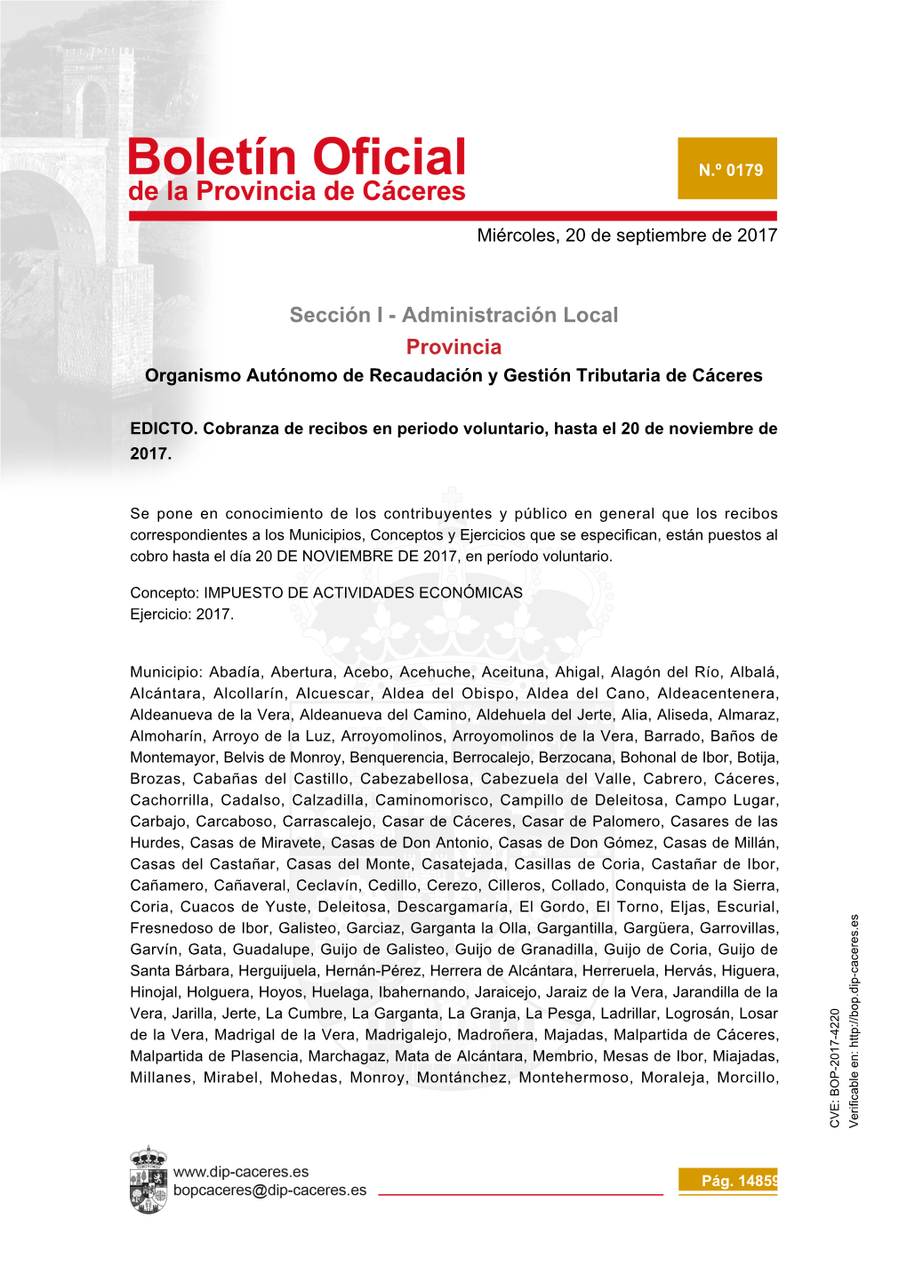 Sección I - Administración Local Provincia Organismo Autónomo De Recaudación Y Gestión Tributaria De Cáceres