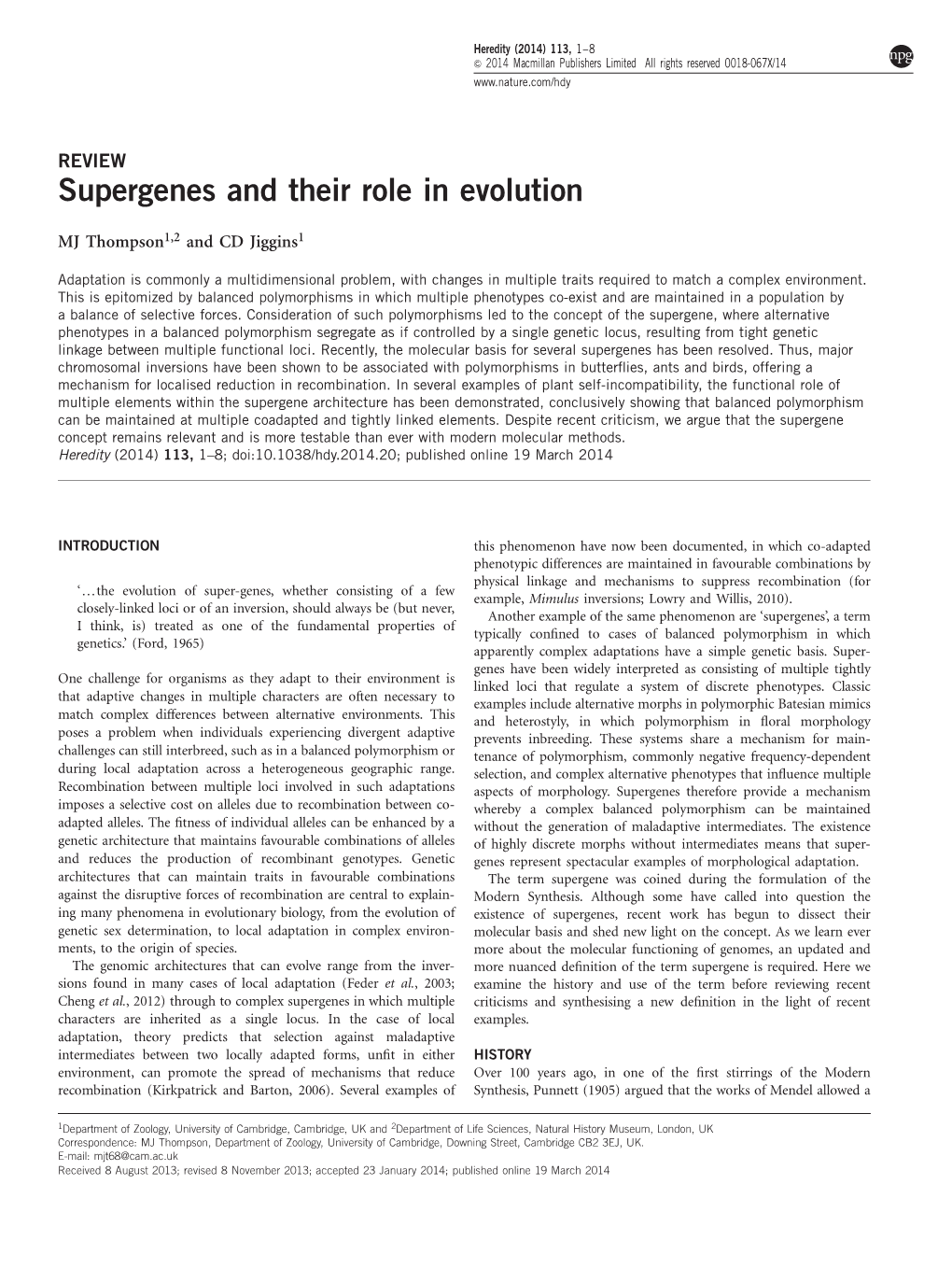 Supergenes and Their Role in Evolution