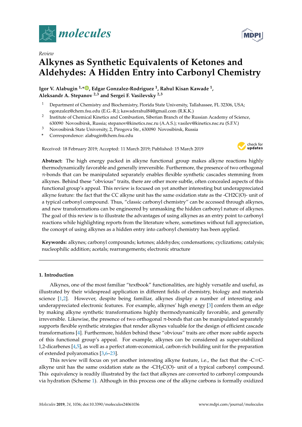 Alkynes As Synthetic Equivalents of Ketones and Aldehydes: a Hidden Entry Into Carbonyl Chemistry