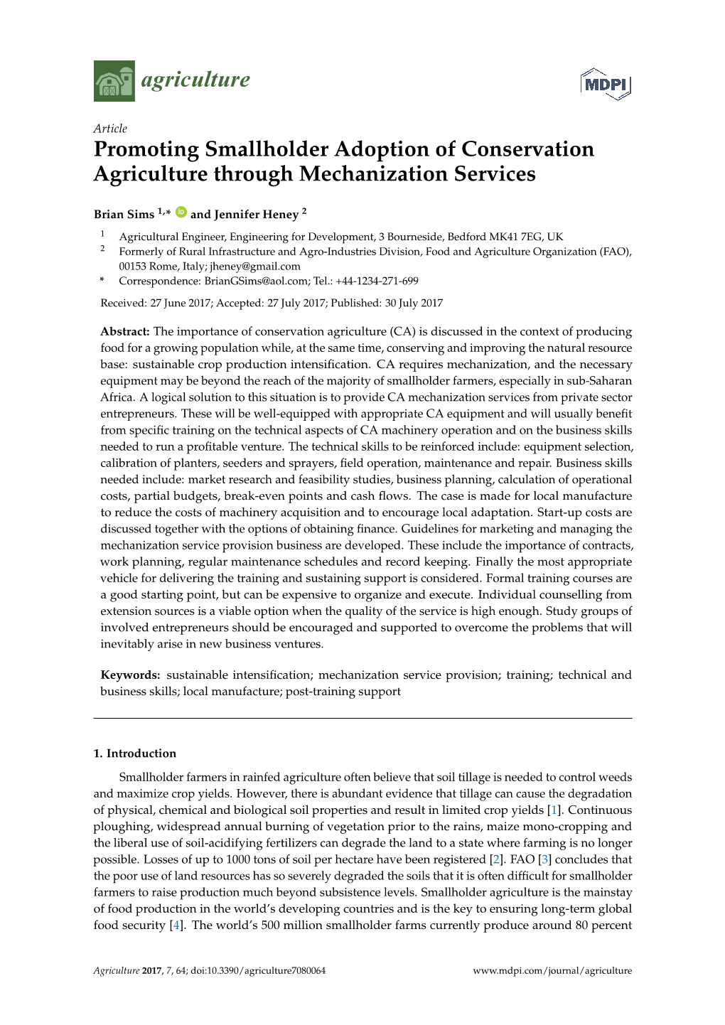 Promoting Smallholder Adoption of Conservation Agriculture Through Mechanization Services