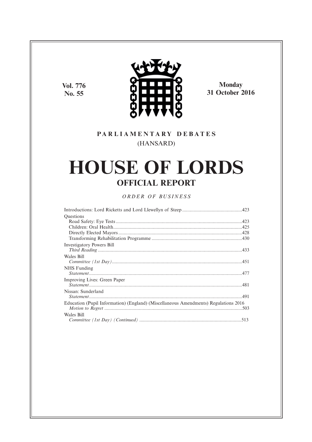 House of Lords Official Report