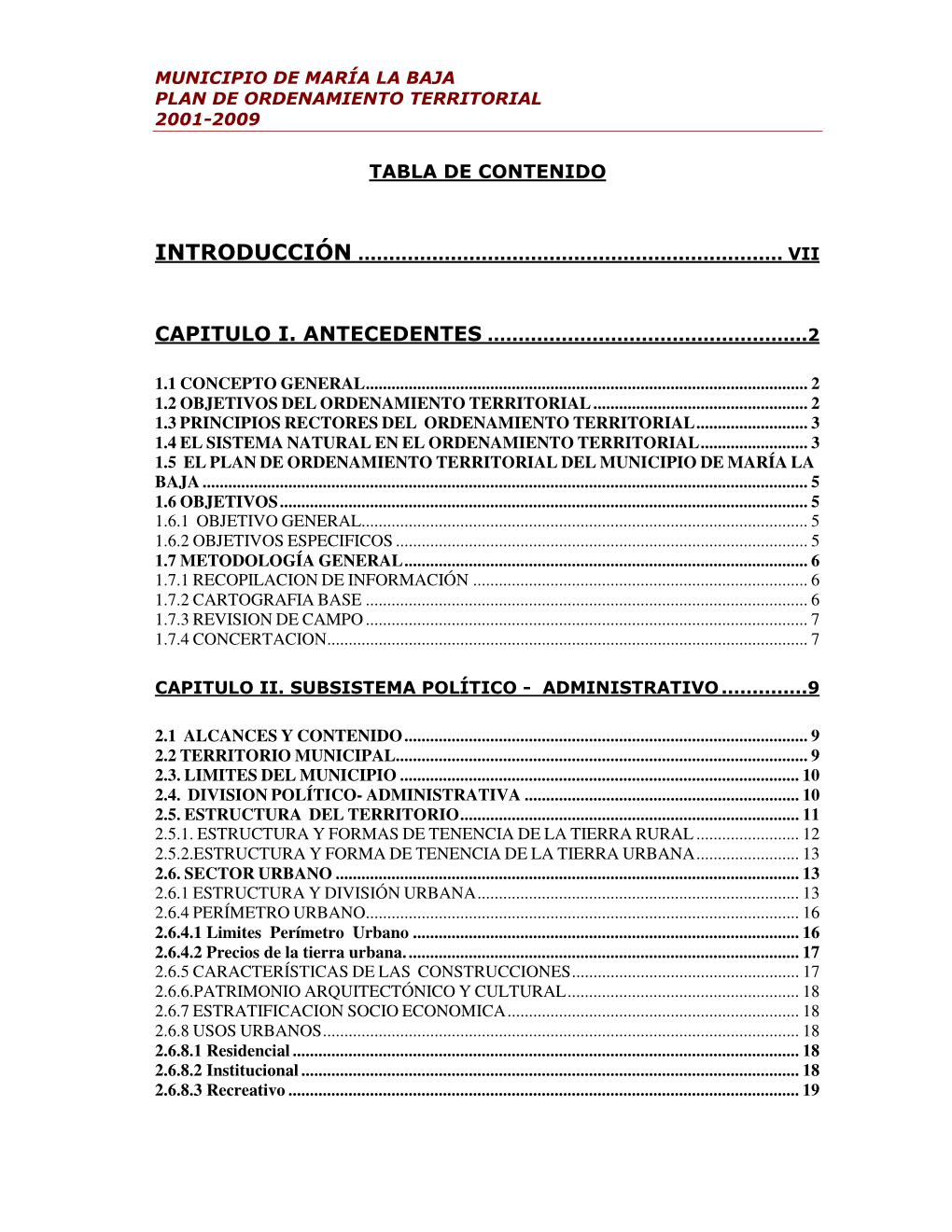 Plan De Ordenamiento Territorial 2001-2009