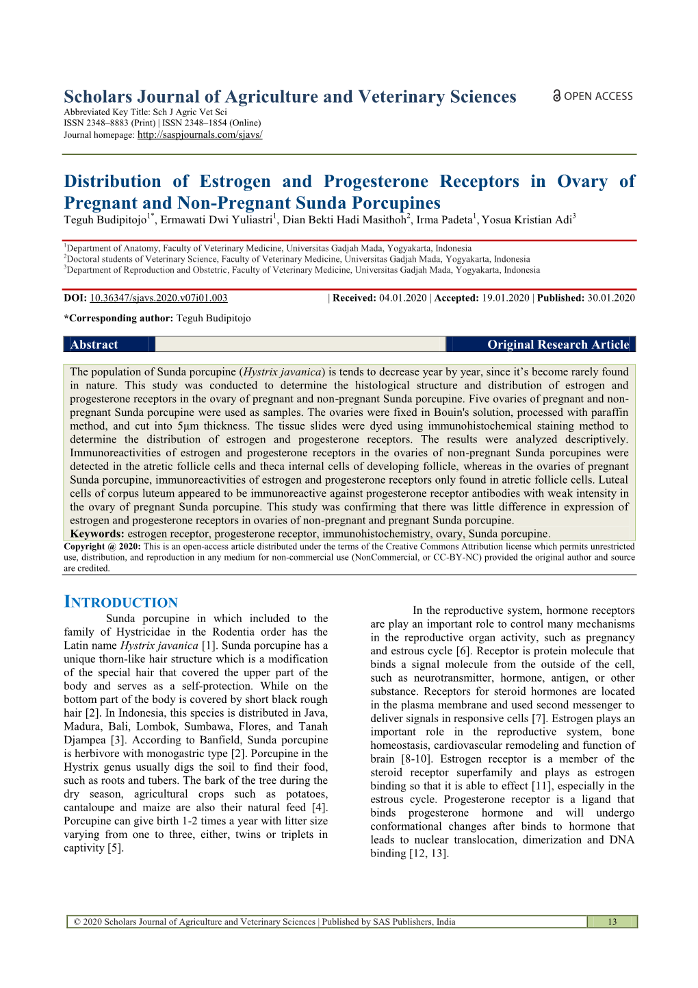 Scholars Journal of Agriculture and Veterinary Sciences Distribution Of