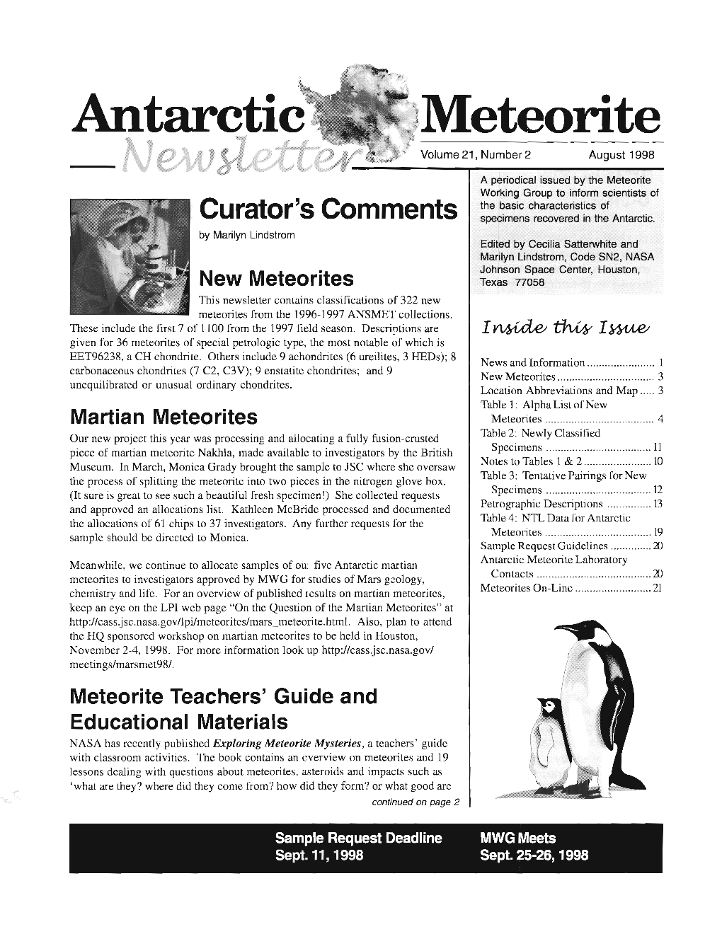 Antartic Meterorite Newsletter Vol 21 No 2