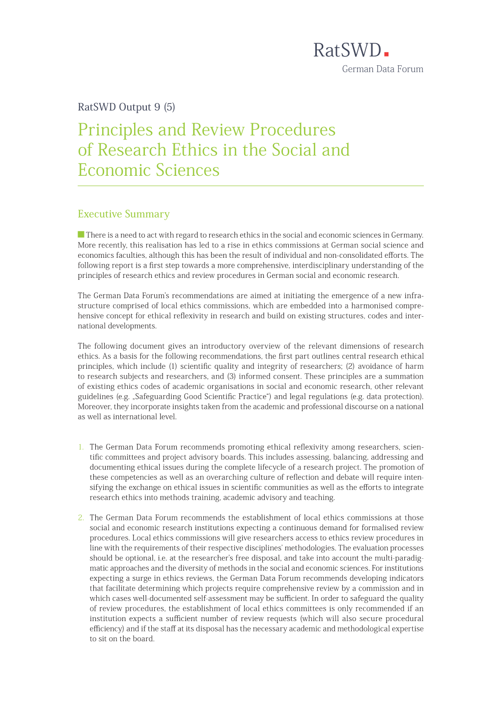 Principles and Review Procedures of Research Ethics in the Social and Economic Sciences