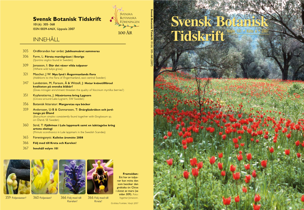 Svensk Botanisk Tidskrift INNEHÅLL