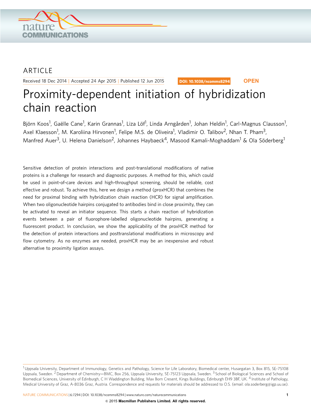 Proximity-Dependent Initiation of Hybridization Chain Reaction