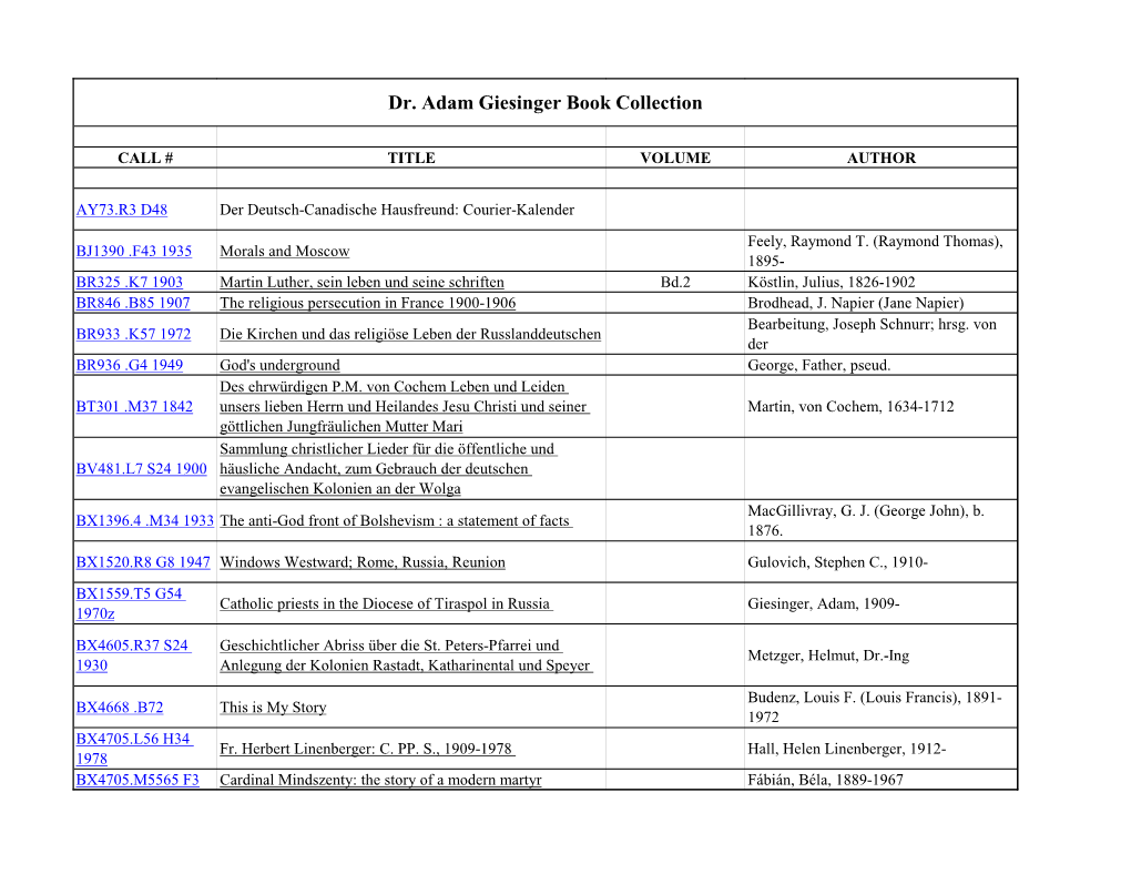 Dr. Adam Giesinger Book Collection