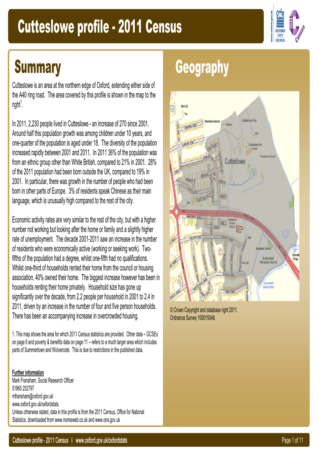 Cutteslowe Profile - 2011 Census