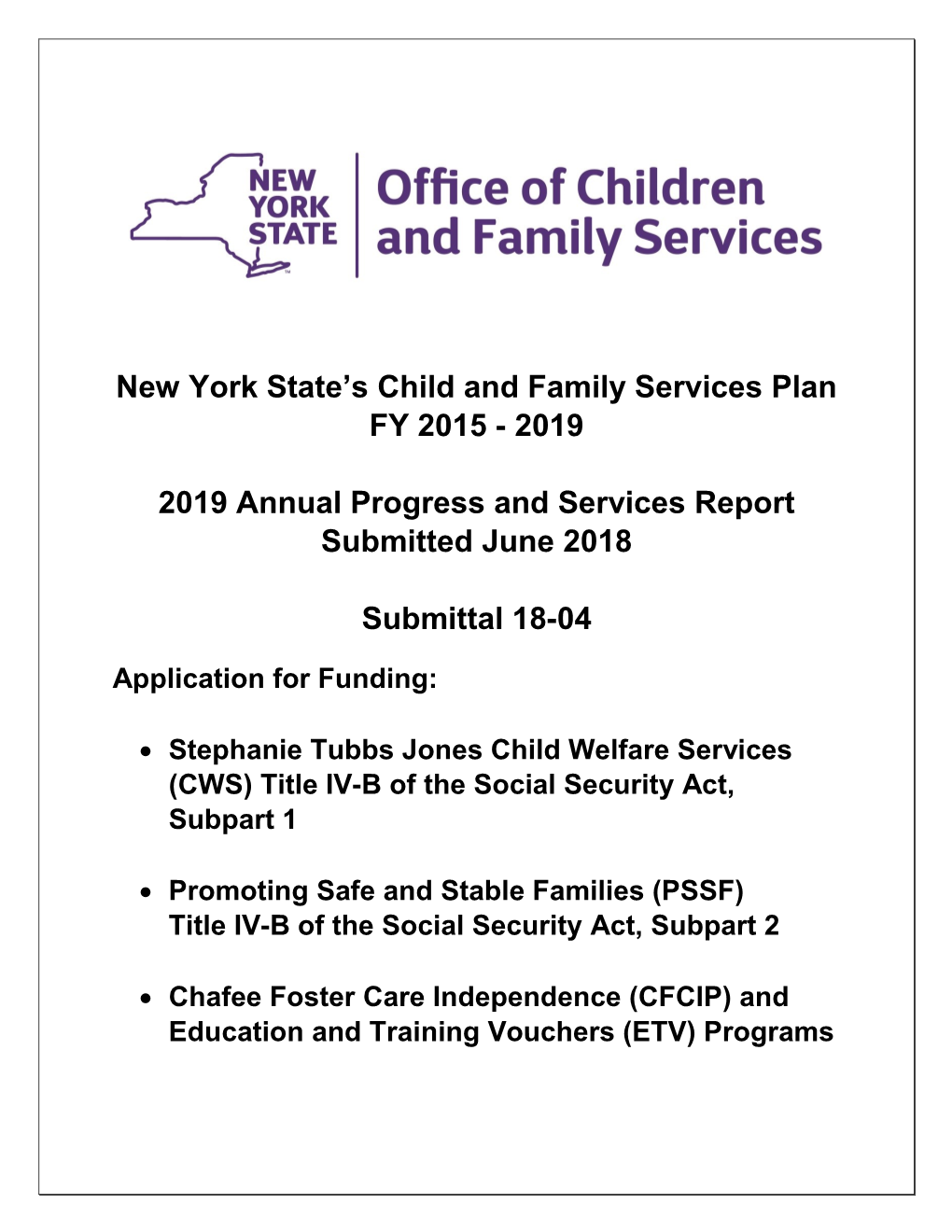 2019 New York State Annual Progress and Services Report (APSR)