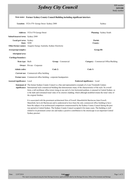 Sydney City Council 2431100 Study Number