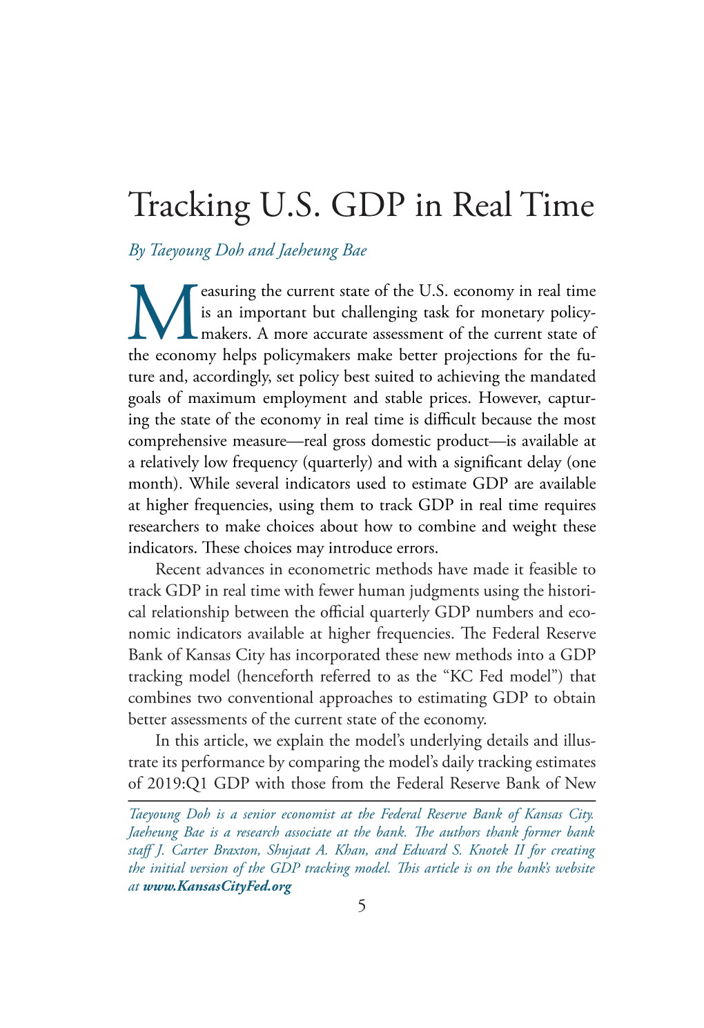 Tracking U.S. GDP in Real Time by Taeyoung Doh and Jaeheung Bae