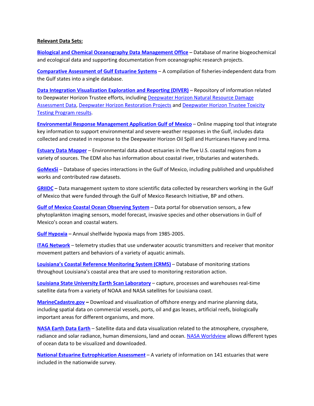 Data Sets for Central Role Conceptual Models