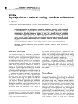 Rapid Ejaculation: a Review of Nosology, Prevalence and Treatment