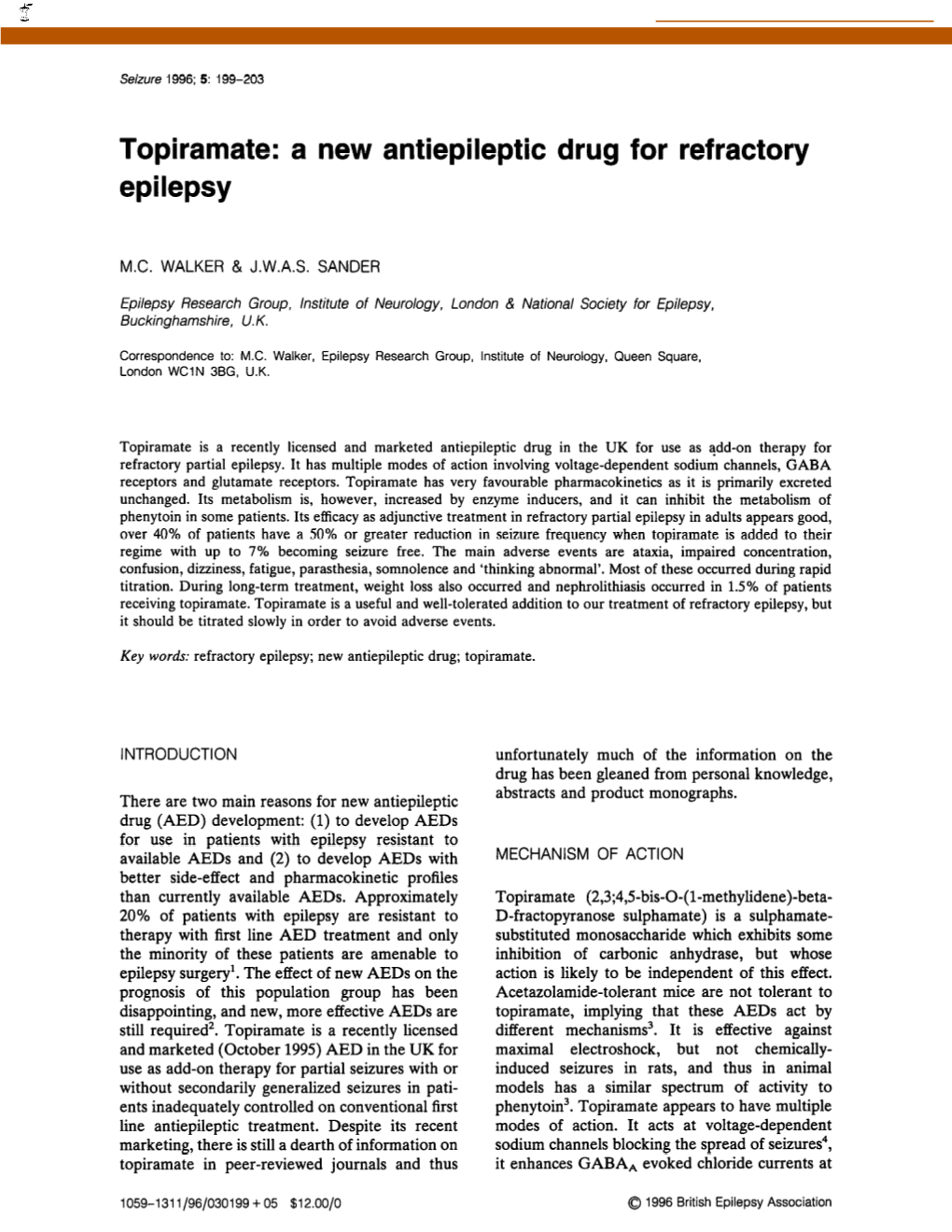 Topiramate: a New Antiepileptic Drug for Refractory Epilepsy