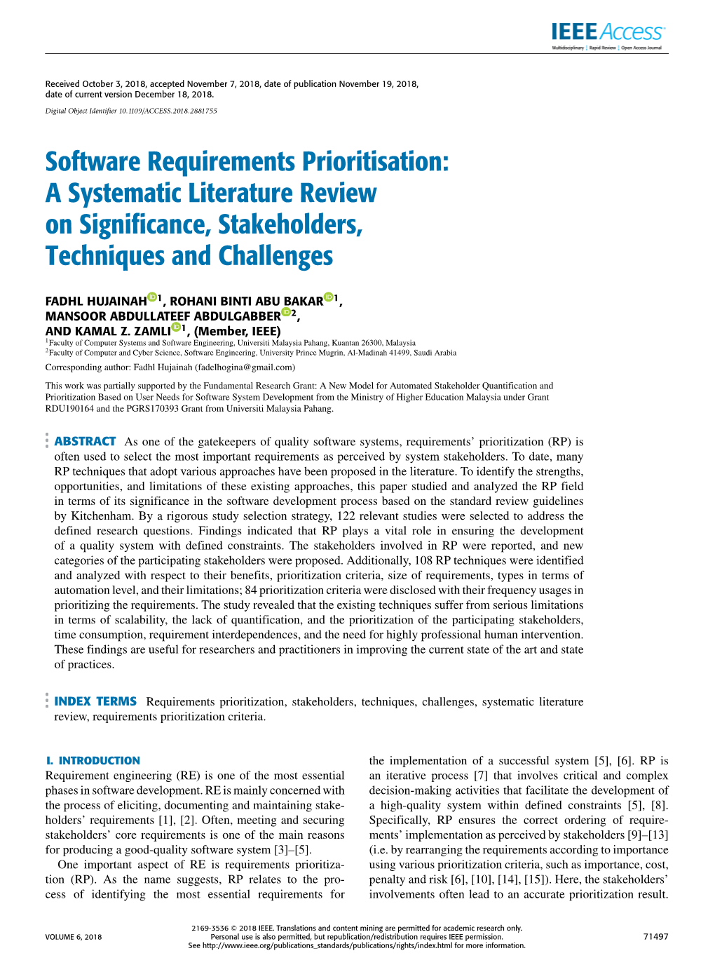 Software Requirements Prioritisation: a Systematic Literature Review on Significance, Stakeholders, Techniques and Challenges