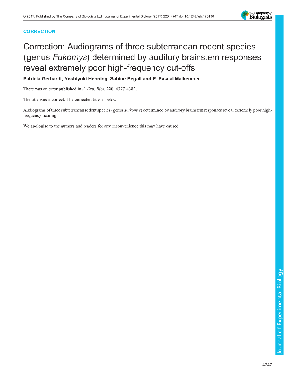 Audiograms of Three Subterranean Rodent Species (Genus Fukomys