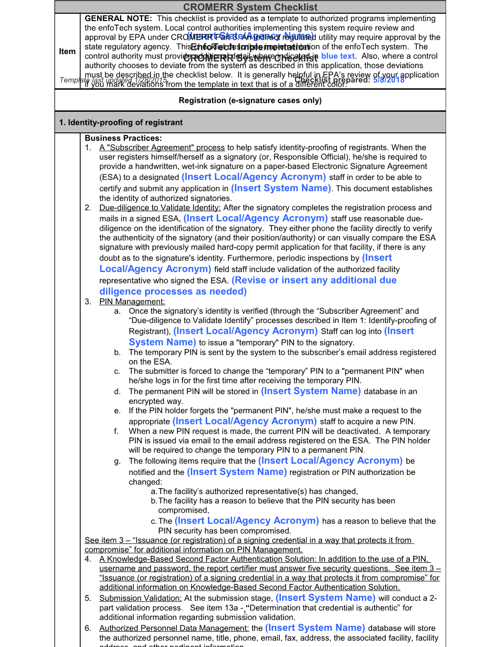 CROMERR System Checklist