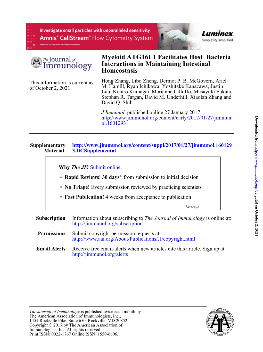 Myeloid ATG16L1 Facilitates Host–Bacteria Interactions in Maintaining Intestinal Homeostasis