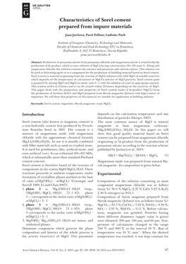 Characteristics of Sorel Cement Prepared from Impure Materials