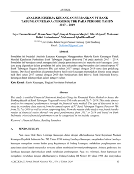 Analisis Kinerja Keuangan Perbankan Pt Bank Tabungan Negara (Persero) Tbk Pada Periode Tahun 2017 – 2019