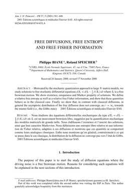 Free Diffusions, Free Entropy and Free Fisher Information