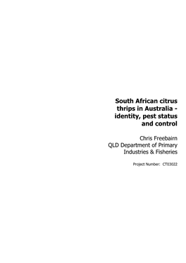 South African Citrus Thrips in Australia - Identity, Pest Status and Control