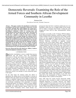 Democratic Reversals: Examining the Role of the Armed Forces and Southern African Development Community in Lesotho