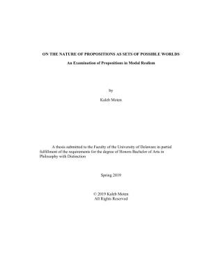 On the Nature of Propositions As Sets of Possible Worlds