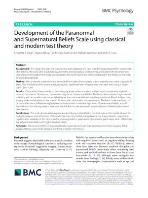 Development of the Paranormal and Supernatural Beliefs Scale Using Classical and Modern Test Theory Charlotte E