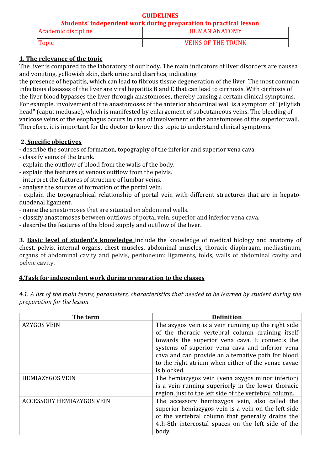 GUIDELINES Students' Independent Work During Preparation To