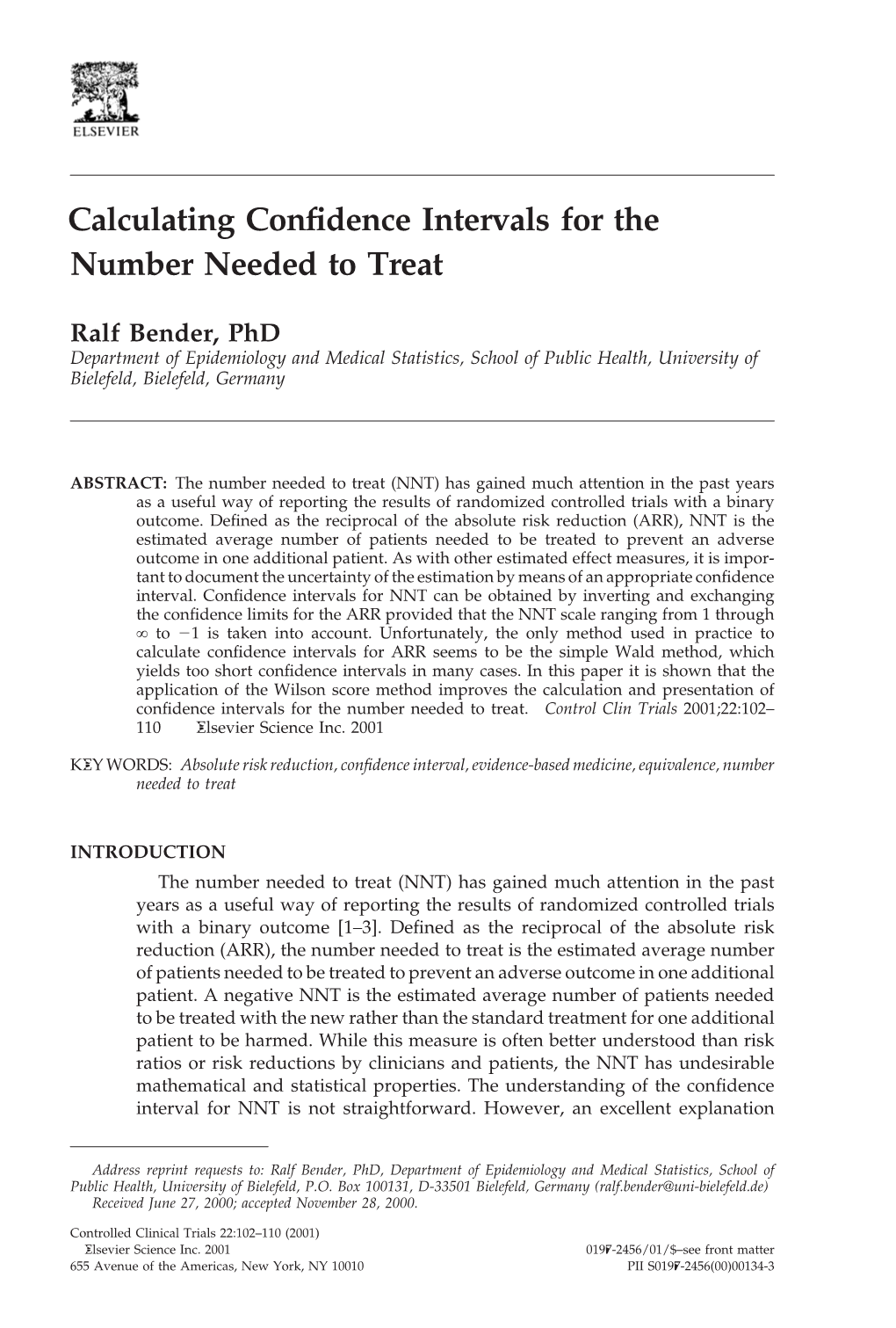 Calculating Confidence Intervals for the Number Needed to Treat